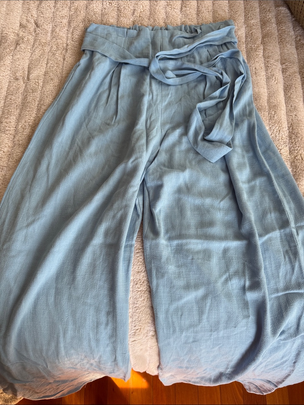 Sienna Sky Light Blue Wide-Leg Pants with Tie Belt - Size M